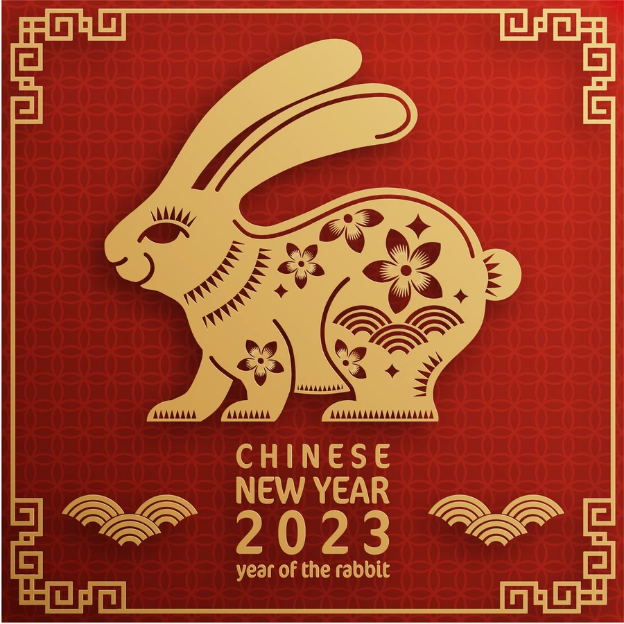 2023兔年新年快乐春节喜庆剪纸金箔插画海报展板背景AI矢量素材【009】